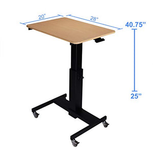 Rocelco 28" Height Adjustable Mobile School Standing Desk - Quick Sit Stand Up Home Computer Workstation - Gas Spring Assist Office Laptop Riser Cart - Wood Grain (R MSD-28)