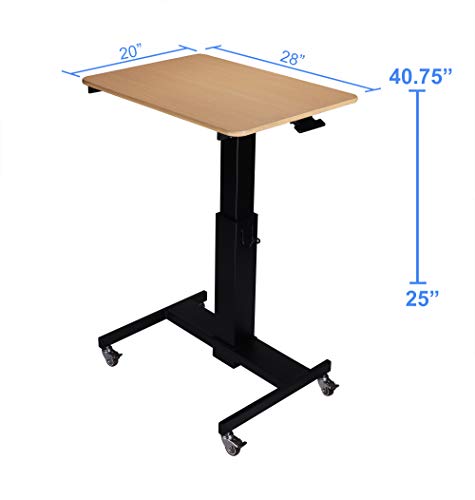 Rocelco 28" Height Adjustable Mobile School Standing Desk - Quick Sit Stand Up Home Computer Workstation - Gas Spring Assist Office Laptop Riser Cart - Wood Grain (R MSD-28)