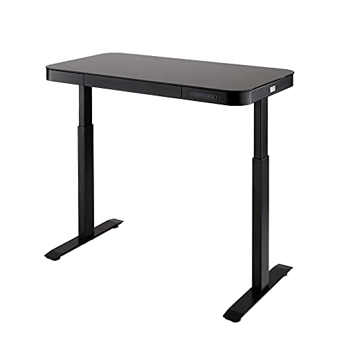 Seville Classics airLIFT Computer Desk Table, 47" Height Adjustable, Tempered Black Glass
