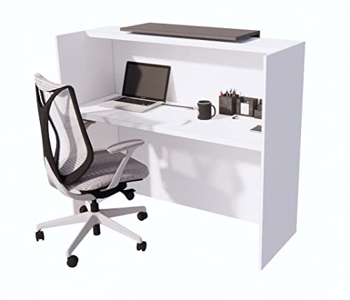 UGOS Modern Reception Desk 53" - Laminate Desktop, Multifunctional Transaction Counter - White & Anthracite Gray
