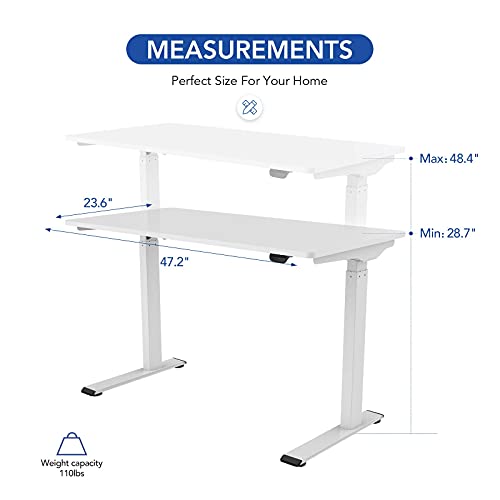 Flexispot Quick Install Standing Desk EC9 Electric Height Adjustable Desk for Home Office 48 x 24 Inches Whole-Piece Desk Board VICI(White Frame + 48" White Top)