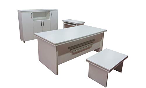 Casa Mare Modern New Star 5 Piece Office Furniture Set | Office Desk | Home Office Furniture | White Office Furniture | White and Metalic Grey (71")
