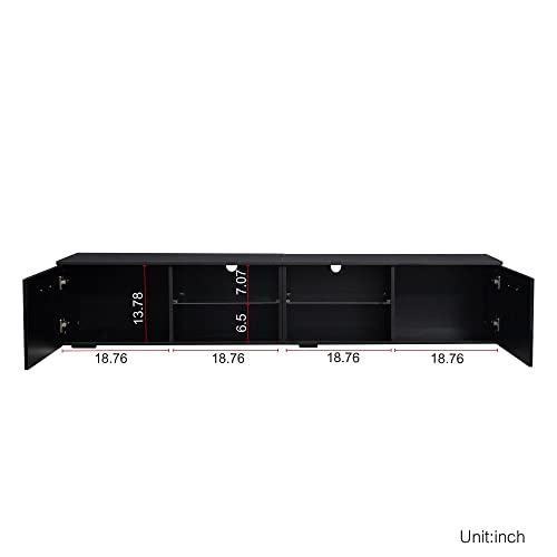 Generic Modern Entertainment Center TV Stand for TVs Up to 80" with Color-Changing LED Light - Black Wood Finish