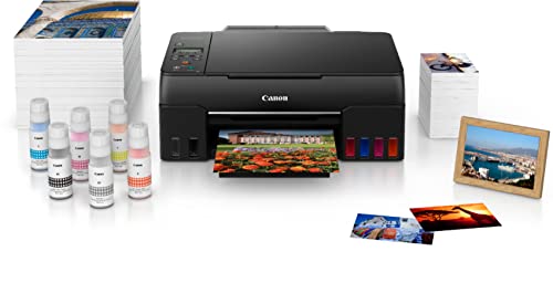 Canon PIXMA G6 20 MegaTank All-in-One Wireless Color Photo Inkjet Printer, Black - Print Copy Scan- 2-Line Mono LCD, Print up to 3800 4" x 6" Photos, 4800 x 1200 dpi, 6-Color Dye-Based Inks, 8.5 x 11