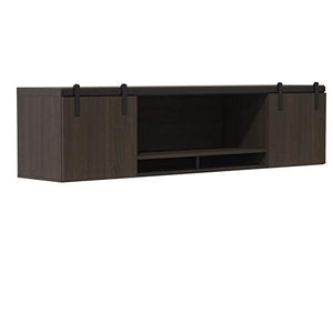 Mirella 72" Wall Mounted Hutch with Sliding Wood Doors in Southern Tobacco