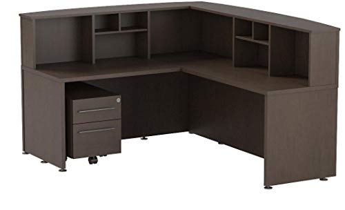 OfisLite 2066 Reception Center Desk Complete Group Including Mobile Filing Cart, Espresso, 5 Piece