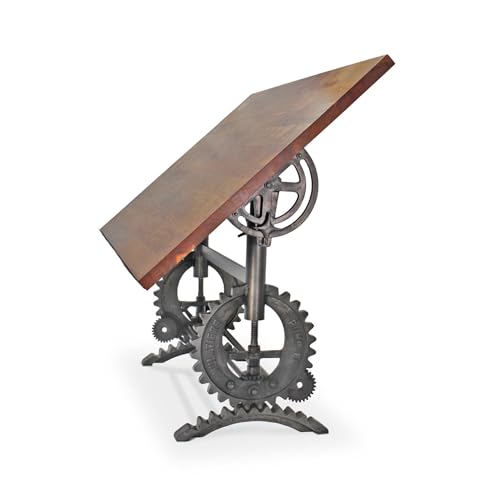Rustic Deco French Industrial Writing Table Drafting Desk - Sit Stand Adjustable - Tilt Top