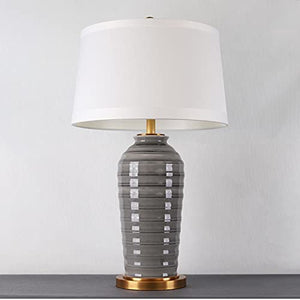 SLEEVE Grey Ceramic Table Lamp with Fabric Lampshade - 28.3" H Bedside Desk Light