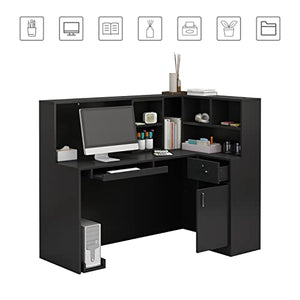 AIEGLE L-Shaped Reception Desk with Lockable Drawers & Storage Shelves, Black (55.9" x 32.3" x 48.4")