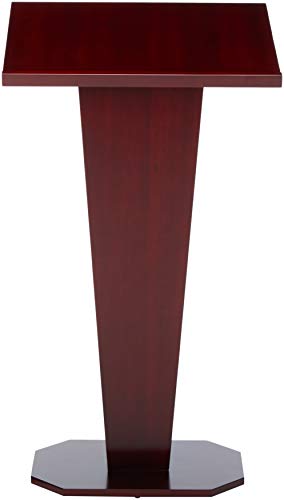 Displays2go Floor Podium with Wood Grain Style, V-Shape with Tilted Lectern Surface, Mahogany (LCTDIARM)
