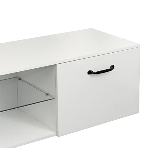 Generic Modern White TV Stand for TVs Up to 80" with Color-Changing LED Light