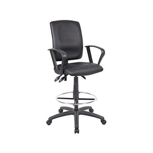 Pemberly Row Black Leather Drafting Chair with Loop Arms