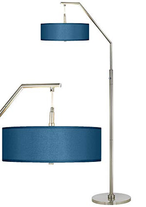 Possini Euro Design Modern Arc Floor Lamp 71 1/2" Tall Brushed Nickel Blue Textured Fabric Shade