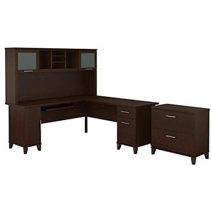Bush Furniture Somerset 72W L Shaped Desk with Hutch and Lateral File Cabinet in Mocha Cherry