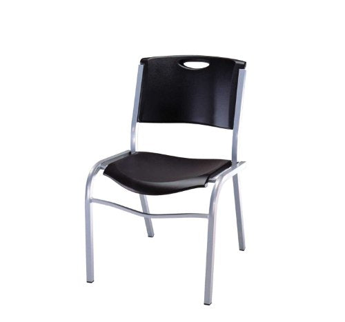 Lifetime Stacking Chair, Black/Silver Steel Frame, 4 Pack