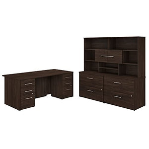 Bush Business Furniture Office 500 Executive Desk with Drawers, Lateral File Cabinets, Hutch 72W Black Walnut