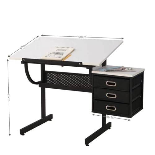 White Adjustable Drafting Drawing Table with Stool and 3 Drawers
