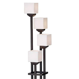 Franklin Iron Works Rustic Farmhouse Torchiere Floor Lamp 72 1/2" Tall Bronze Iron 4-Light White Glass Shades