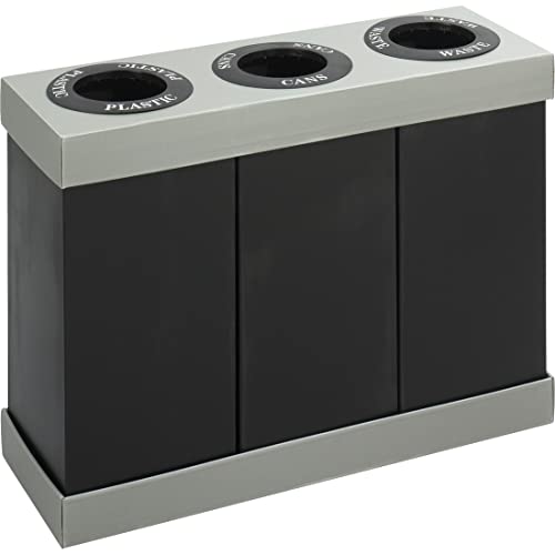 Safco Products At-Your-Disposal Triple Recycling Center , Black, Impact and Water Resistant, Three 28 Gallon Bins