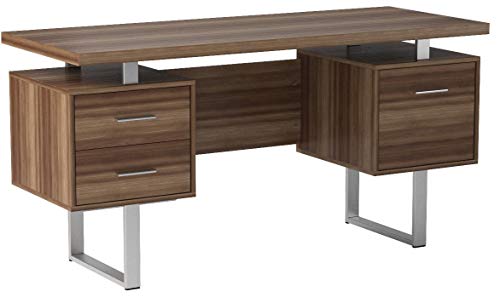 Monarch Specialties Walnut Hollow-Core/Silver Metal Office Desk, 60-Inch