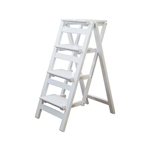 LUCEAE 4-Step Wooden Folding Step Stool - Portable & Sturdy Home Library Dining Chair