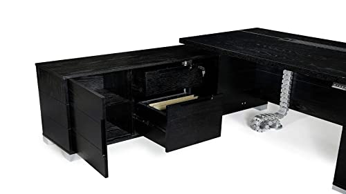 Zuri Furniture Ford Executive Modern Adjustable Height Desk with Left Return and Filing Cabinets - Black Oak
