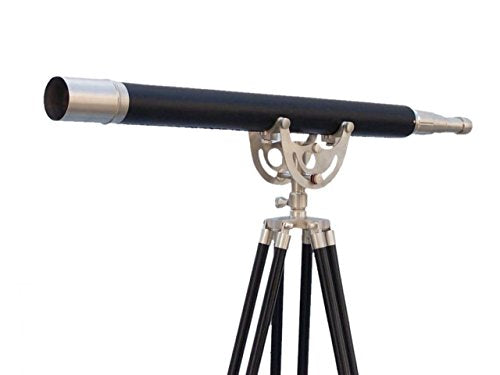Hampton Nautical ST-0148-BN-L Floor Standing Brushed Nickel with Leather Anchormaster 65"-Ship Nautical Telescope