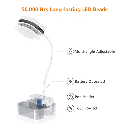 Desk Lamp Battery Operated White Rechargeable Study Table Lamp