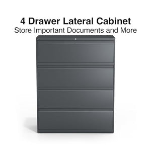 Lorell 60437 4-Drawer Lateral File Cabinet, 42"x18-5/8"x52-1/2", Charcoal