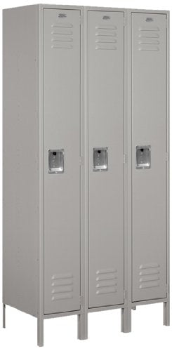 Salsbury Industries 61368GY-U Standard Metal Locker Single Tier 3 Wide 6 Feet High 18-Inch Deep Gray Unassembled Gray