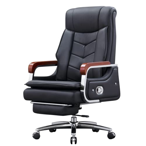 Kinnls Kyle Reclining Massage Chair with Footrest - Genuine Leather Office Chair