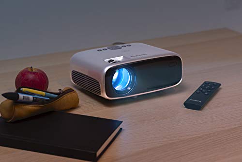 Philips NeoPix Easy+ Mini Video Projector, 2,600 Led Lumens, 80 Inch Display, Wi-Fi Screen Mirroring, Bluetooth, Built-in Media Player, HDMI, USB, microSD, 3.5mm Audio Out