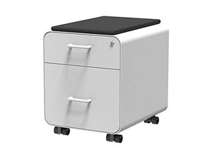 Monoprice Round Corner 2-Drawer File Cabinet - White, Lockable with Seat Cushion - Workstream Collection (137881)