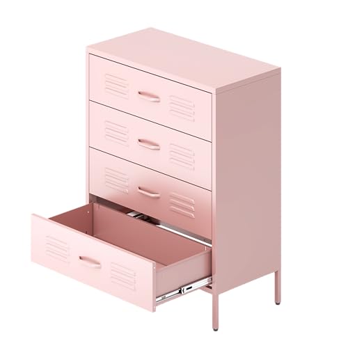WZONICE98 Metal Storage Cabinet with 4 Drawers, Pink - Bedroom & Office Organization