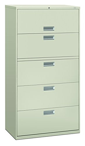 HON Brigade 600 Series Lateral File Cabinet, 4 Legal/Letter-Size Drawers, Roll-Out Shelf, Light Gray, 36" X 18" X 64.25