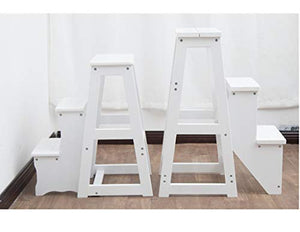 FLYIFE Three-Step Solid Wood Step Stool Ladder - Black, 36 x 56 x 64cm