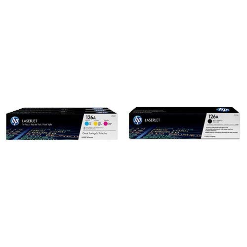HP 126A Black, Cyan, Magenta, Yellow Toner Cartridges (CE310A, CE311A, CE312A, CE313A) for HP LaserJet Pro 100 CP1025 HP TopShot LaserJet Pro M275, 4 Cartridge Bundle