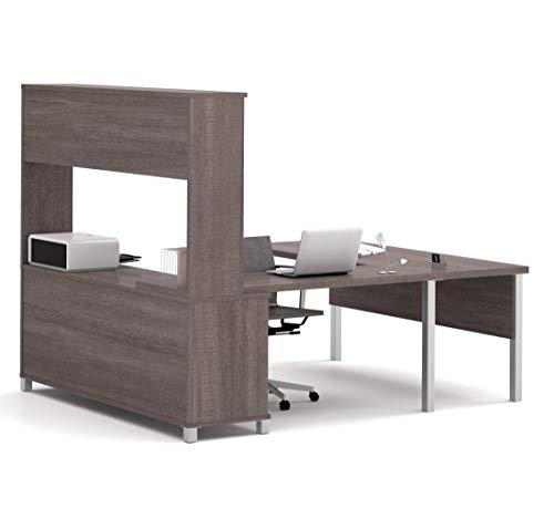 Bestar Pro-Linea U-Desk with Hutch, Bark Grey