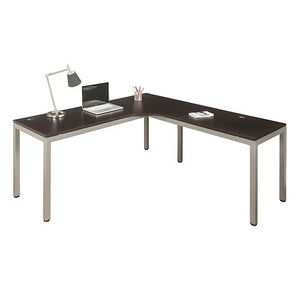 at Work Corner Desk with User Curve 72"W x 72"D Espresso Laminate/Brushed Nickel Painted Metal Legs
