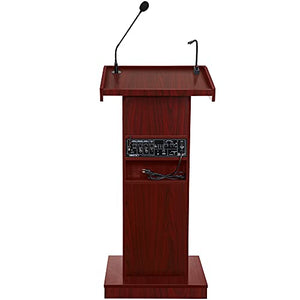 OEF Furnishings Orator Lectern with Wireless Tieclip Mic, Mahogany