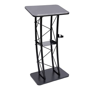 YIYIBYUS Curved Podium Stand Metal Black Pulpit Lectern 1.2m Height, Countertop 60x40cm