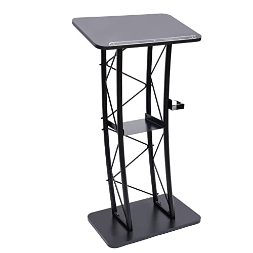 YIYIBYUS Curved Podium Stand Metal Black Pulpit Lectern 1.2m Height, Countertop 60x40cm