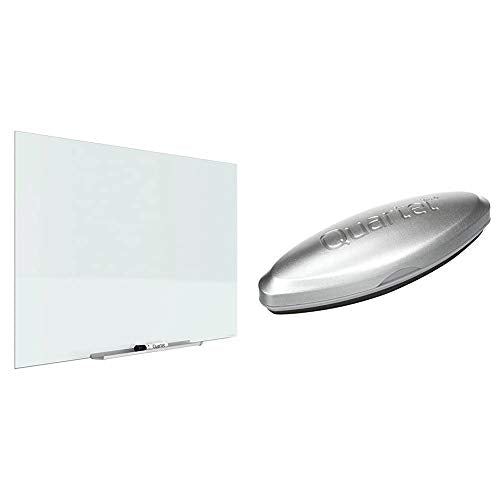 Quartet Glass Dry Erase Board, Whiteboard / White Board, Magnetic, 74" x 42", White Surface & Glass Whiteboard Eraser, Premium, Magnetic, 3-in-1, 6-1/2"x1-3/8", Silver (SFEB3)