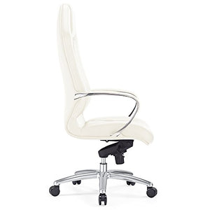 Modern Ergonomic Sterling Leather Executive Chair with Aluminum Base- Cream