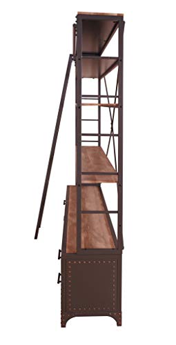 Major-Q 9092433 64" x 29" x 83"H Sandy Gray Finish Industrial Modern Style Ladder Bookshelf with 5 Wooden Shelves 4 Drawers and 2 Open Compartments