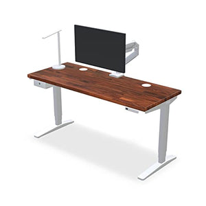 UPLIFTDESK Saman Butcher Block Standing Desk 60x24 inch 2-Leg V2 Adjustable White C-Frame with Advanced Keypad, Wire Management