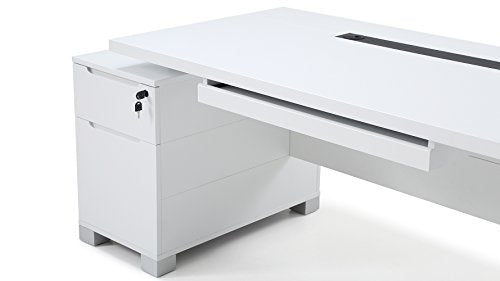 Ford Executive Modern Desk with Filing Cabinets - White Matte Finish