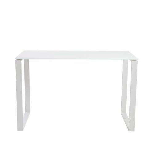Euro Style Diego Pure White Glass Top Desk with White Powder Coated Steel Base