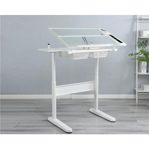 JTDISHINY Drafting Table Drawing Desk with Drawers and Stool (White)