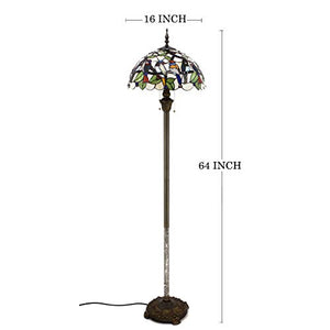 WERFACTORY Tiffany Floor Lamp Double Birds Amber Stained Glass 16X16X64 Inches Antique Pole Corner Lamp - S805 Series